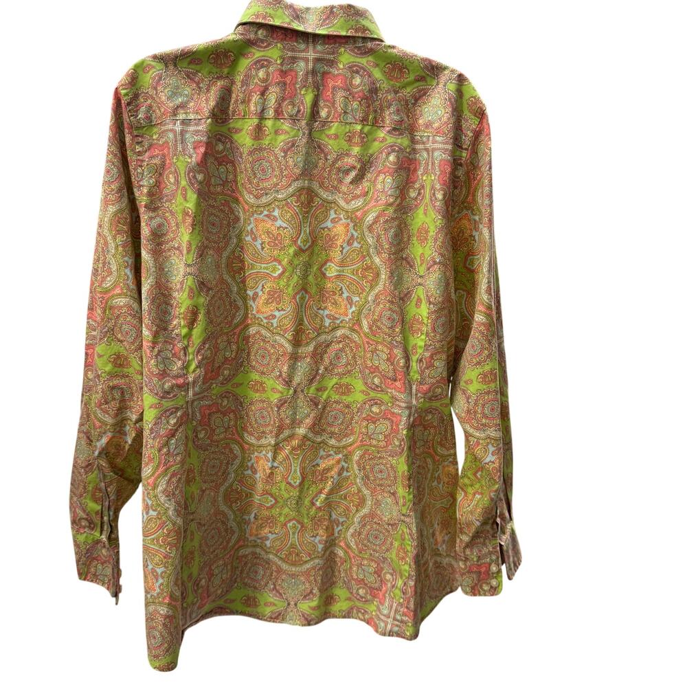 🌿 Lands’ End 22W Women’s Vintage Green Paisley Button Shirt Boho Prep Top - Picture 5 of 6